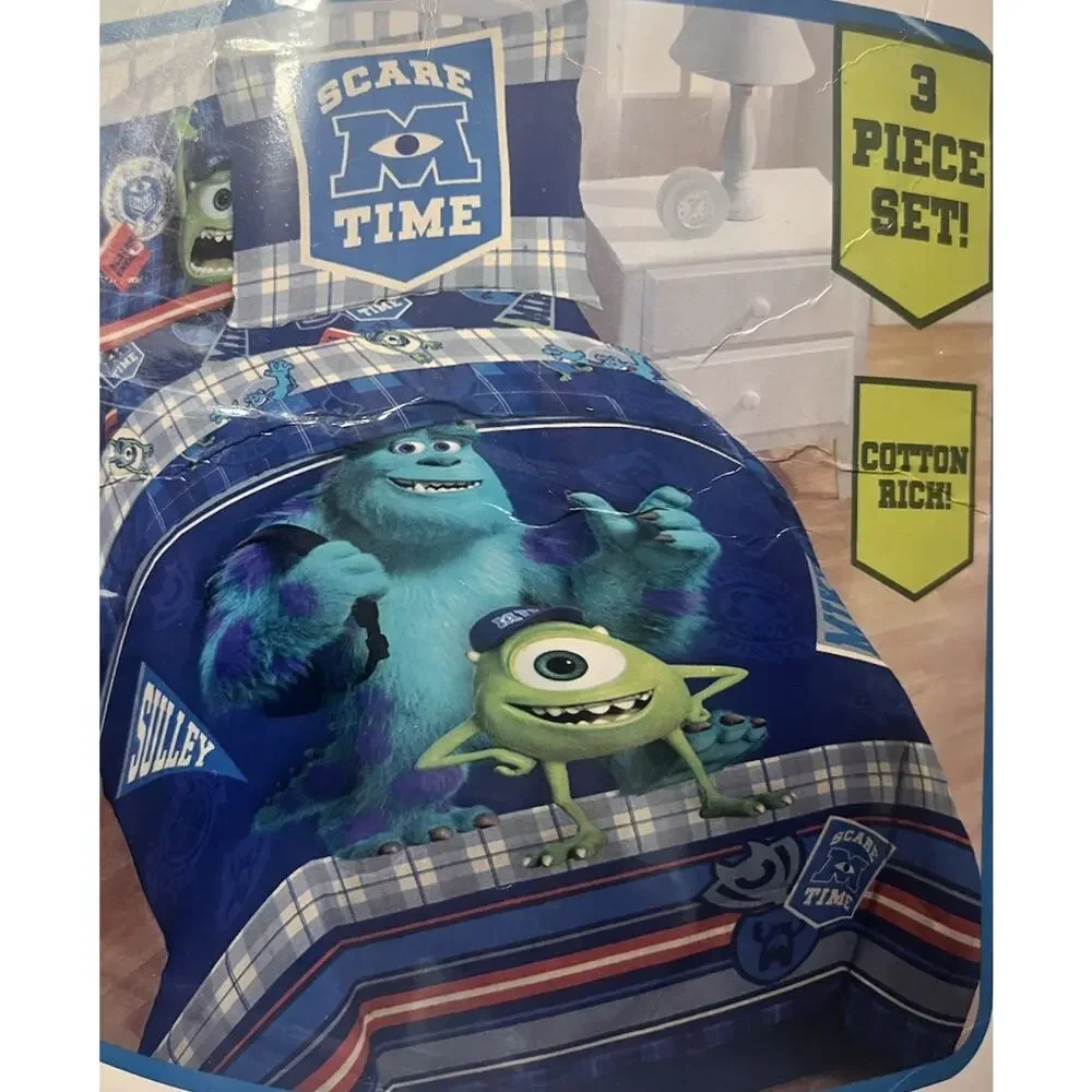 Disney Pixar Monster University 3 Piece Comforter Set Sham Bed Skirt NEW
